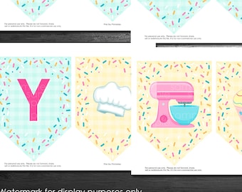 Baking Happy Birthday Banner, INSTANT DOWNLOAD, Cooking Birthday, Baking Party, Girls Baking Birthday, Girls Sprinkles Birthday