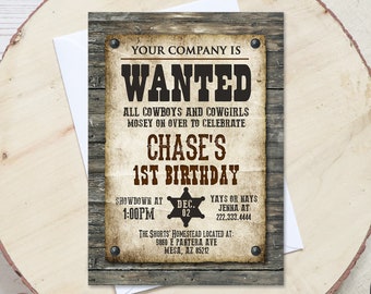 Cowboy Birthday Invitation, Printable and Printed Invitations, Wanted Poster Invitation, Western Birthday, Cowboy Party, Wanted Poster
