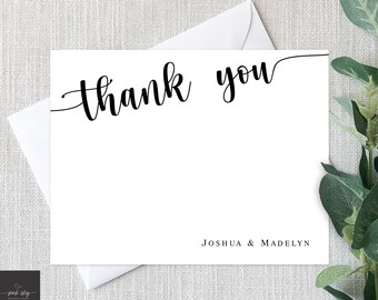 Thank You Note Cards and Envelopes Set, Personalized Stationery Cards, Modern Scrip Stationery, 130lb High Quality Stock