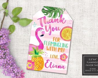 Flamingo Favor Tags, Flamingo Thank You Tags, Printable File, Pineapple Favor Tag, Flamingo Pineapple Birthday Party Tags