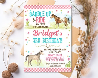 Pony Birthday Invitations, Cowgirl Invitation, Printable or Printed Invitations, Farm Girls Birthday, Barn Birthday, Equestrian Invitation