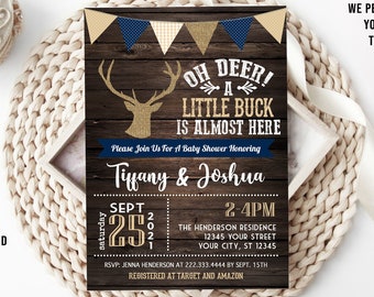 Oh Deer Baby Shower Invitation, Printable or Printed Invitations, Little Deer Baby Shower, Rustic Burlap Boy Baby Shower, Little Buck Invite