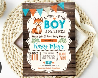Fox Baby Shower Invitation Printable or Printed Invitations | Etsy