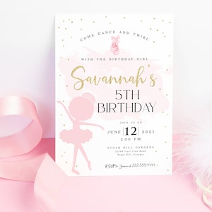 Ballerina Birthday Party Invitation, Digital or Printed Invitations, Little Ballerina, Ballet Birthday Party, Girls Ballerina Invitation