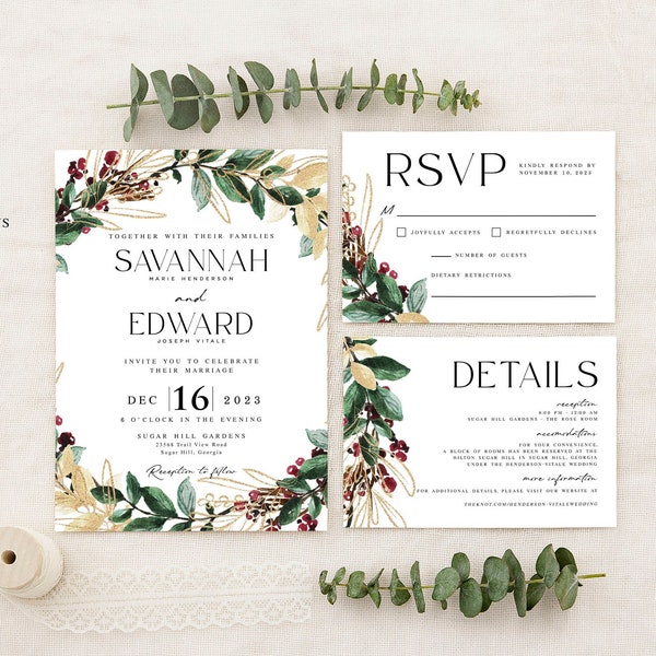 Winter Wedding Invitations Etsy UK