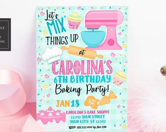 Baking Birthday Invitation, Cupcake Decorating Party Invitation, Printable or Printed Invitations, Sprinkles, Girls Birthday