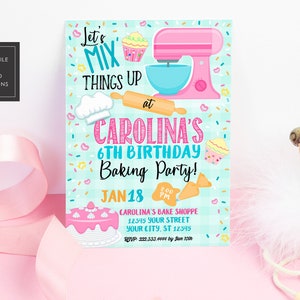 Baking Birthday Invitation, Cupcake Decorating Party Invitation, Printable or Printed Invitations, Sprinkles, Girls Birthday
