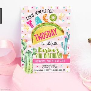 Taco Twosday Birthday Invitation, Printable or Printed Invitations, Mexican Fiesta, Taco Tuesday, Cactus, Mexican Birthday