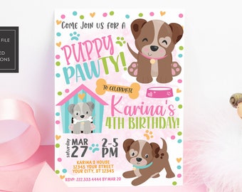 Puppy Party Birthday Invitation, Pawty Party Invitation, Dog Adoption Party, Digital Printable or Printed Invitations