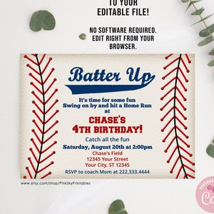 Baseball Birthday Invitation, EDITABLE, Printable or Printed Invitations, Baseball Party Invitation, Sports Birthday