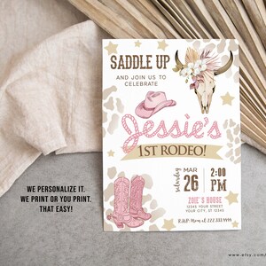 Boho 1st Rodeo Birthday Invitation, Western 1st Birthday Invitation, Cowgirl First Birthday, Digital File, Printable or Printed