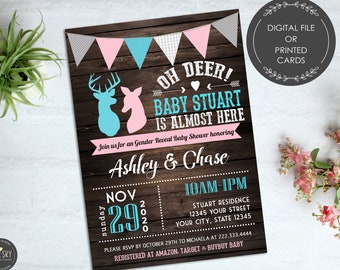 Oh Deer Gender Reveal Baby Shower Invitation, Printable or Printed Invitations, Doe or Deer, Rustic Burlap Baby Shower, Little Buck Invite