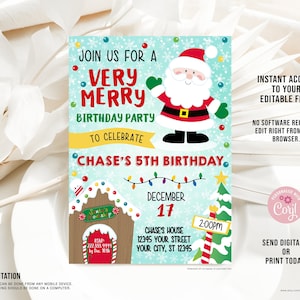EDITABLE Santa Birthday Party Invitation, Santa Christmas Invitation, Christmas Party Invitation, PRINT TODAY!