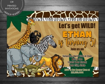 Safari Animals Birthday Invitation, Printable File, Zoo Invitation, Boys Jungle Birthday, Brown, Lion, Zebra, Giraffe, Jungle Animals