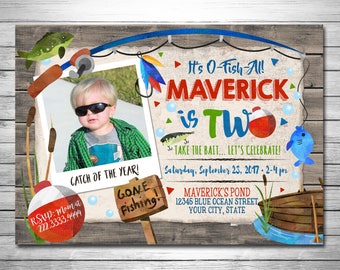Fishing Birthday Invitation, Printable File, Gone Fishing Invitation, Second Birthday Fishing, 2nd Birthday Fishing Invitation, Photo