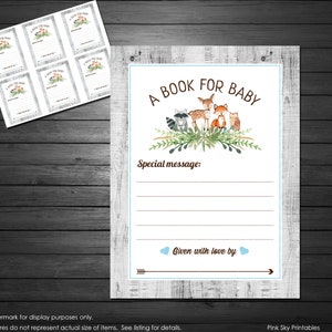 Wald Wald druckbare Exlibris, Waldtiere Baby Shower, Exlibris Nachricht Karten, Geschlecht Neutral, Fuchs, für Jungen, INSTANT DOWNLOAD