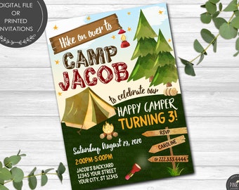 Camping Birthday Invitation, Printable or Printed Invitations,  Outdoors Invitation, Fishing Birthday, Kids Birthday, Camp Out