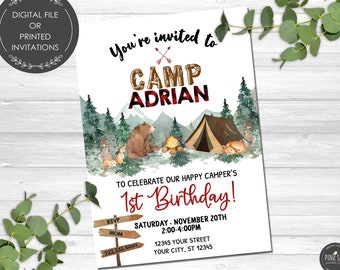 Camping Birthday Invitation, Printable or Printed Invitations,  Outdoors Invitation, Woodland Birthday, Kids Birthday, Camp Out, Sleepover