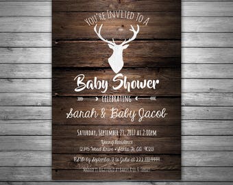 Deer Baby Shower Invitation, Little Deer Baby Shower, Rustic Boy Baby Shower, Little Buck Invite, Printable or Printed Invitations