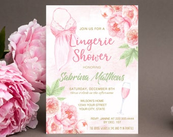 Lingerie Shower Invitation, Printable or Printed Invitations, Lingerie Bridal Shower, Bachelorette Party, Floral Bridal Shower, Teddy