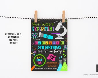 Girls Science Birthday Invitation, Science Birthday, Science Party, Mad Science Party, Invitation, Digital or Printed