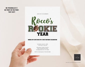 Football Rookie Birthday Invitation, Football First Birthday, Sports Birthday, Football, Rookie Year, Digital and Printed Invitations