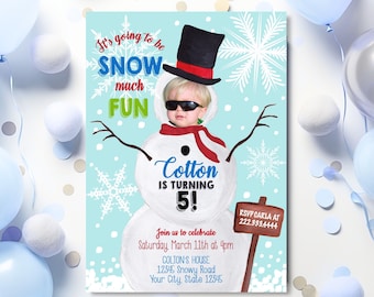 Snowman Invitation, Snowman Birthday Invitation, Winter Invitation, Snowman Photo Invitation, Printable or Printed Invitations