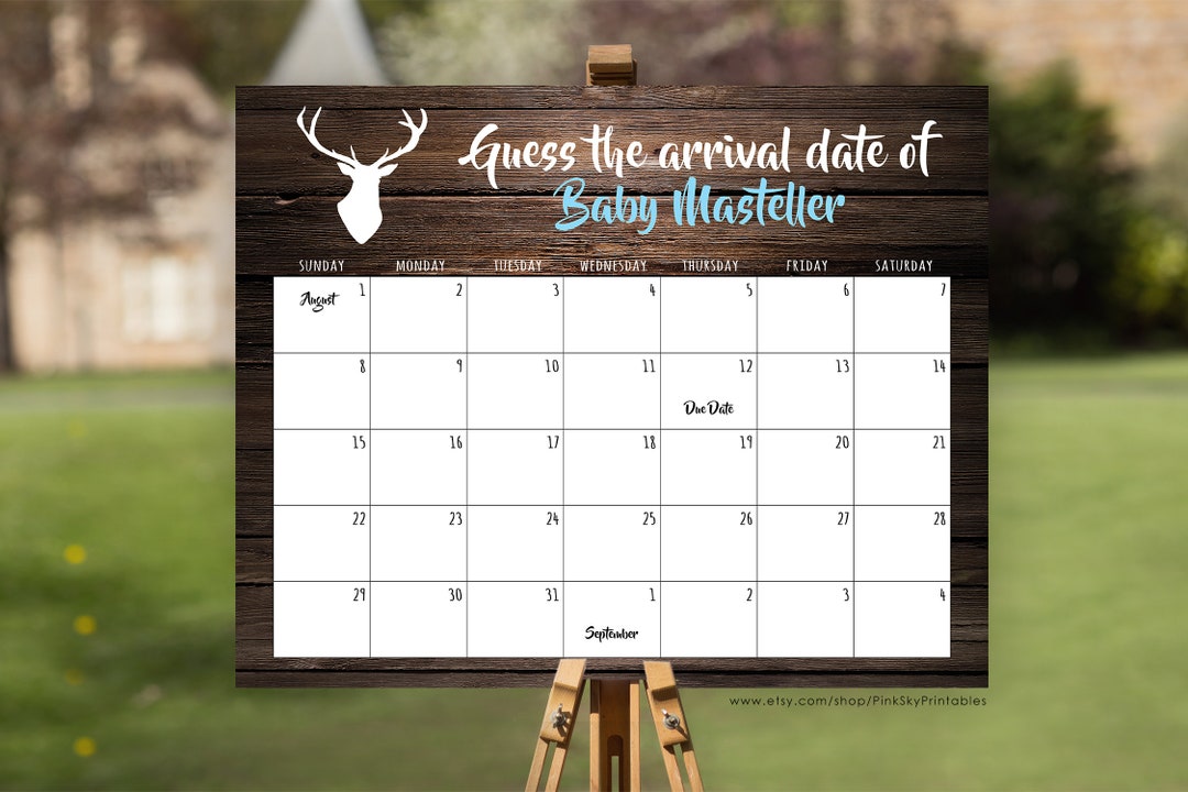 Deer Guess the Arrival Date Calendar Sign, Guess the Birthday Baby