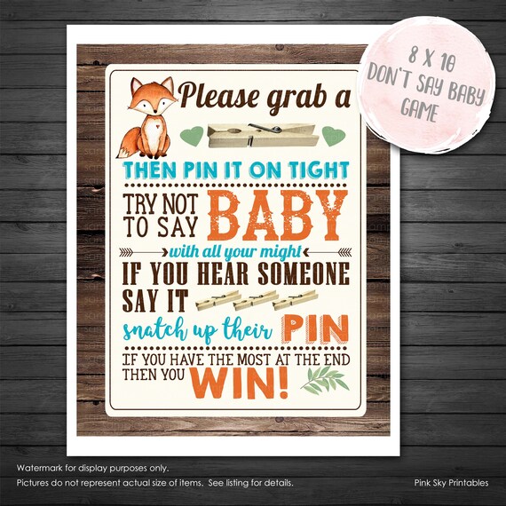 Fox Don'T Say Baby Game, INSTANT DOWNLOAD, Fox Baby Shower.
