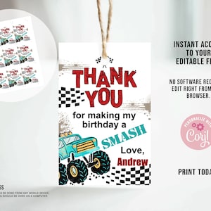 EDITIERBARE LKW Tags, LKW Party Tags, Danke Tags, Party Favor Tags