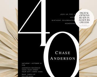 30th, 40th, 50th, 60th, Birthday Invitation,  Adult Birthday Invitations, Milestone Birthday, Printable or Printed Invitations