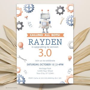 Robots Birthday Invitation, EDITABLE, Robot Birthday Party, Little Robot, PRINT TODAY!