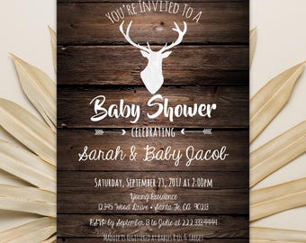 Deer Baby Shower Invitation, Little Deer Baby Shower, Rustic Boy Baby Shower, Little Buck Invite, Printable or Printed Invitations