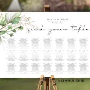Greenery and Gold Wedding Find Your Table Sign, Table Numbers Included, Boho Wedding, Modern, Watercolor, Seating Chart, DIGITAL FILE