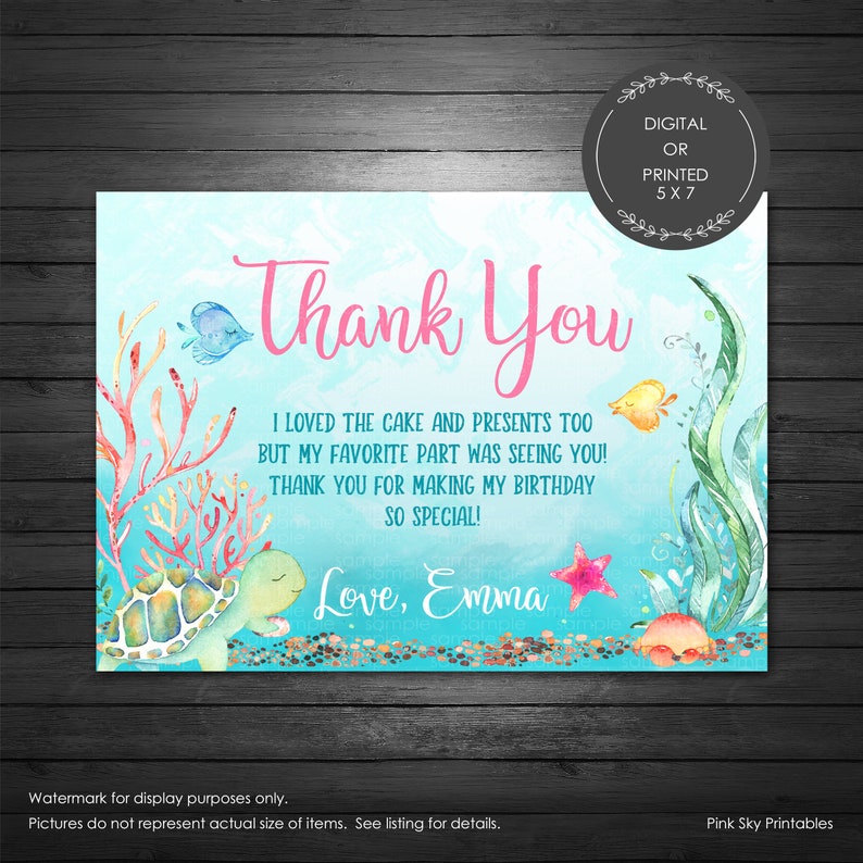 Sea Thank You Card Printable Or Printed Under The Sea Pool Etsy