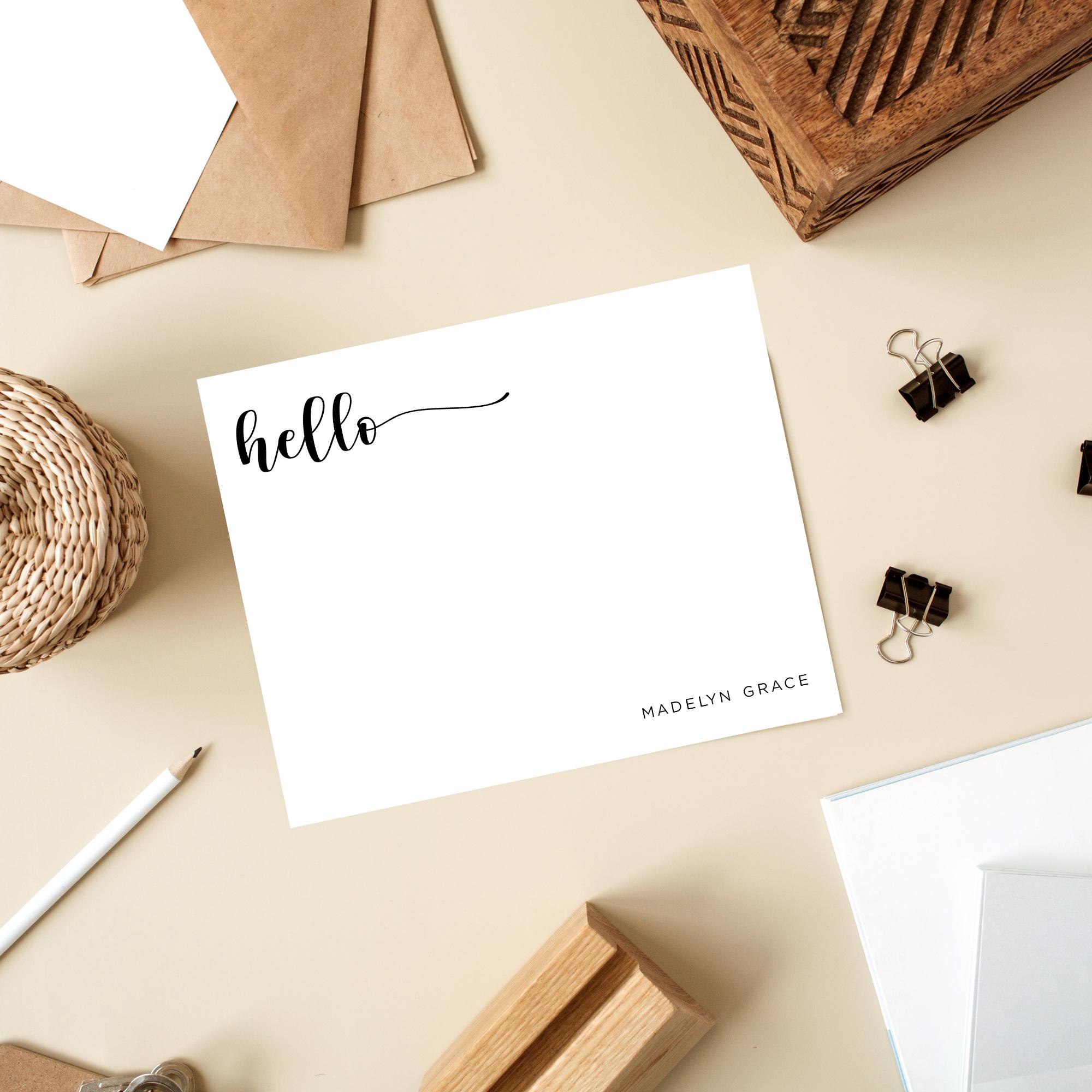 Hello Note Cards and Envelopes Set, Personalized Stationery Cards ...