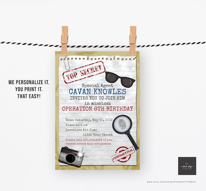 Spy Detective Invitations Printable or Printed Invitations | Etsy