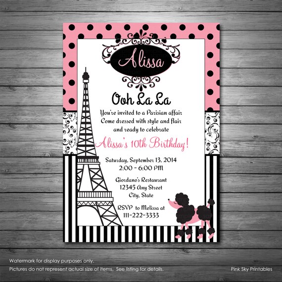 Paris Birthday Invitation Printable File DIY Pink Polka | Etsy