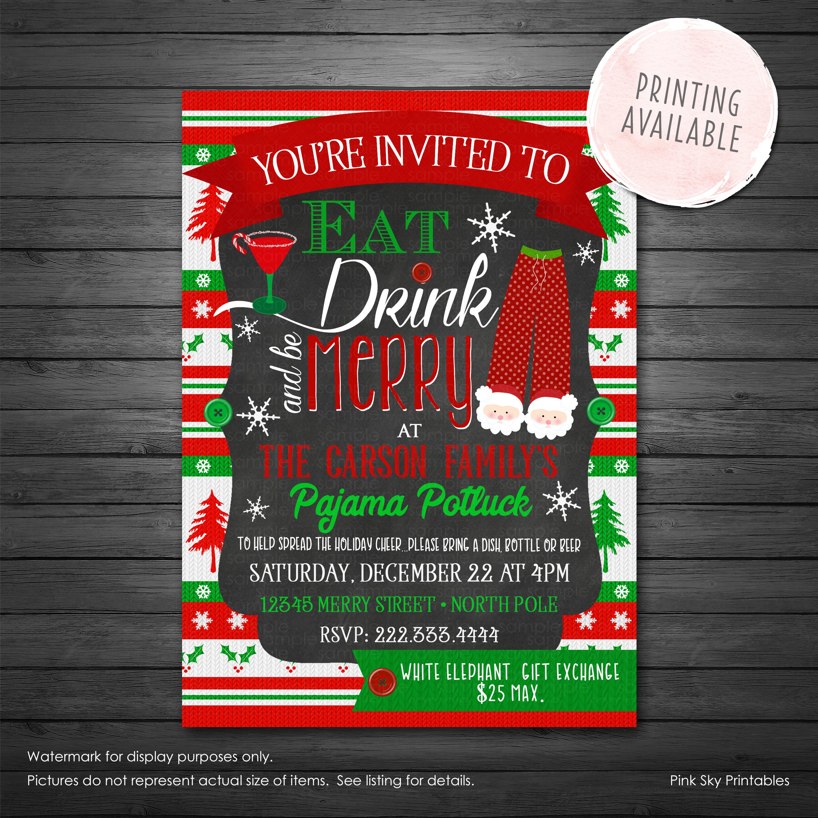 Christmas Pajama Potluck Party Invitation Holiday Potluck Etsy