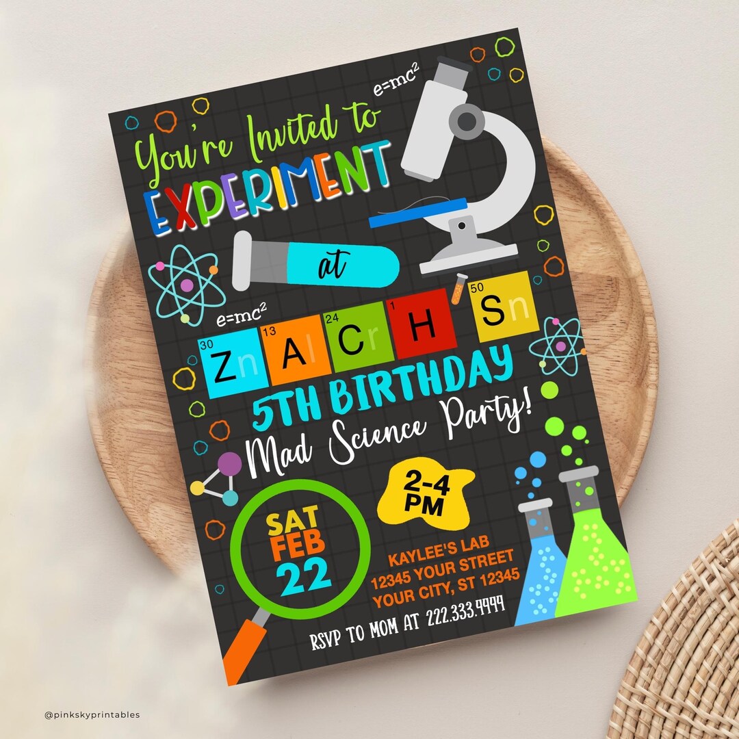 Science Birthday Invitation, Science Birthday, Science Party, Mad ...