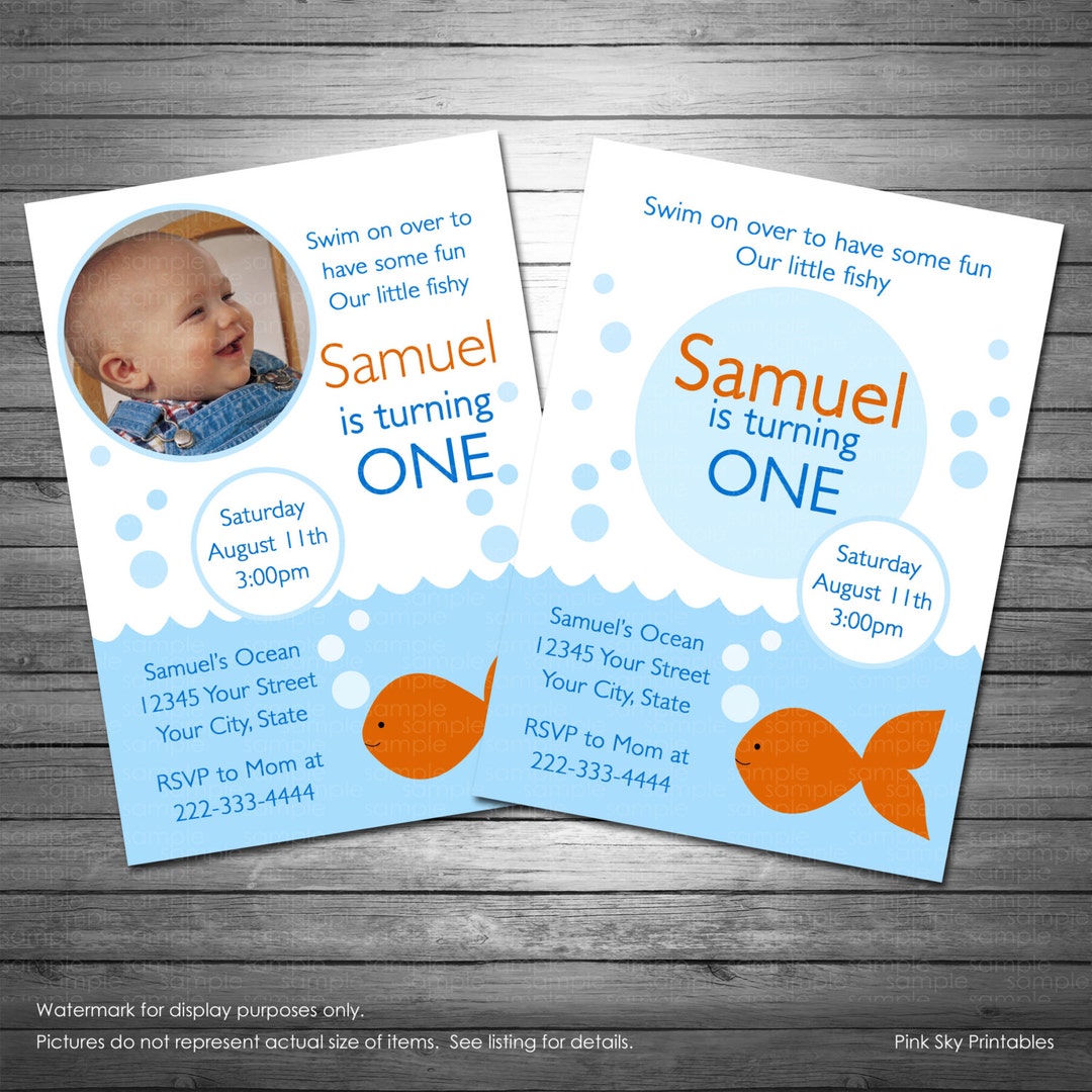 Fish Birthday Invitations Printable or Printed Invitations, Orange and