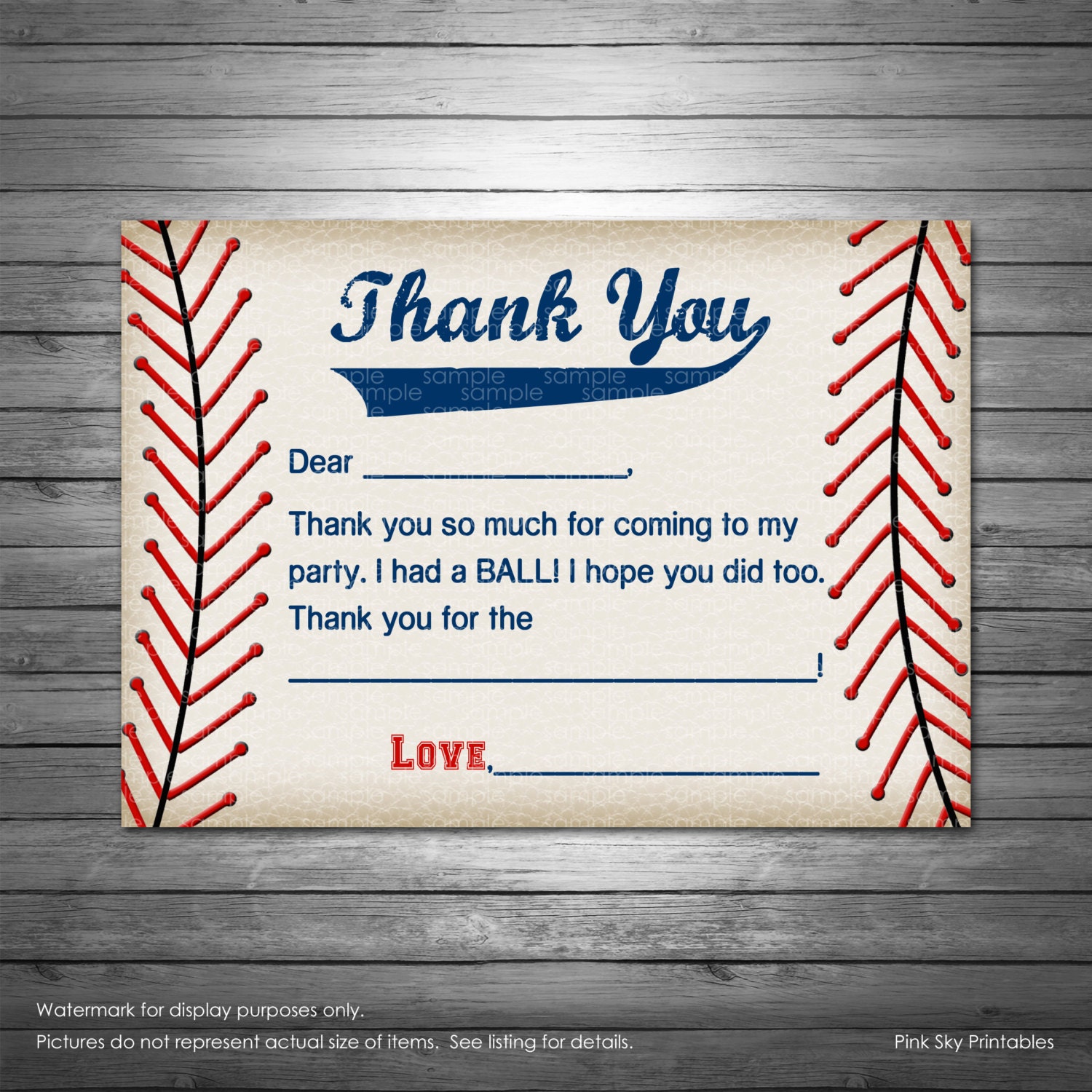 Baseball Thank You Card, INSTANT DOWNLOAD, Baseball Birthday, Sports Thank You Card, Baseball Card