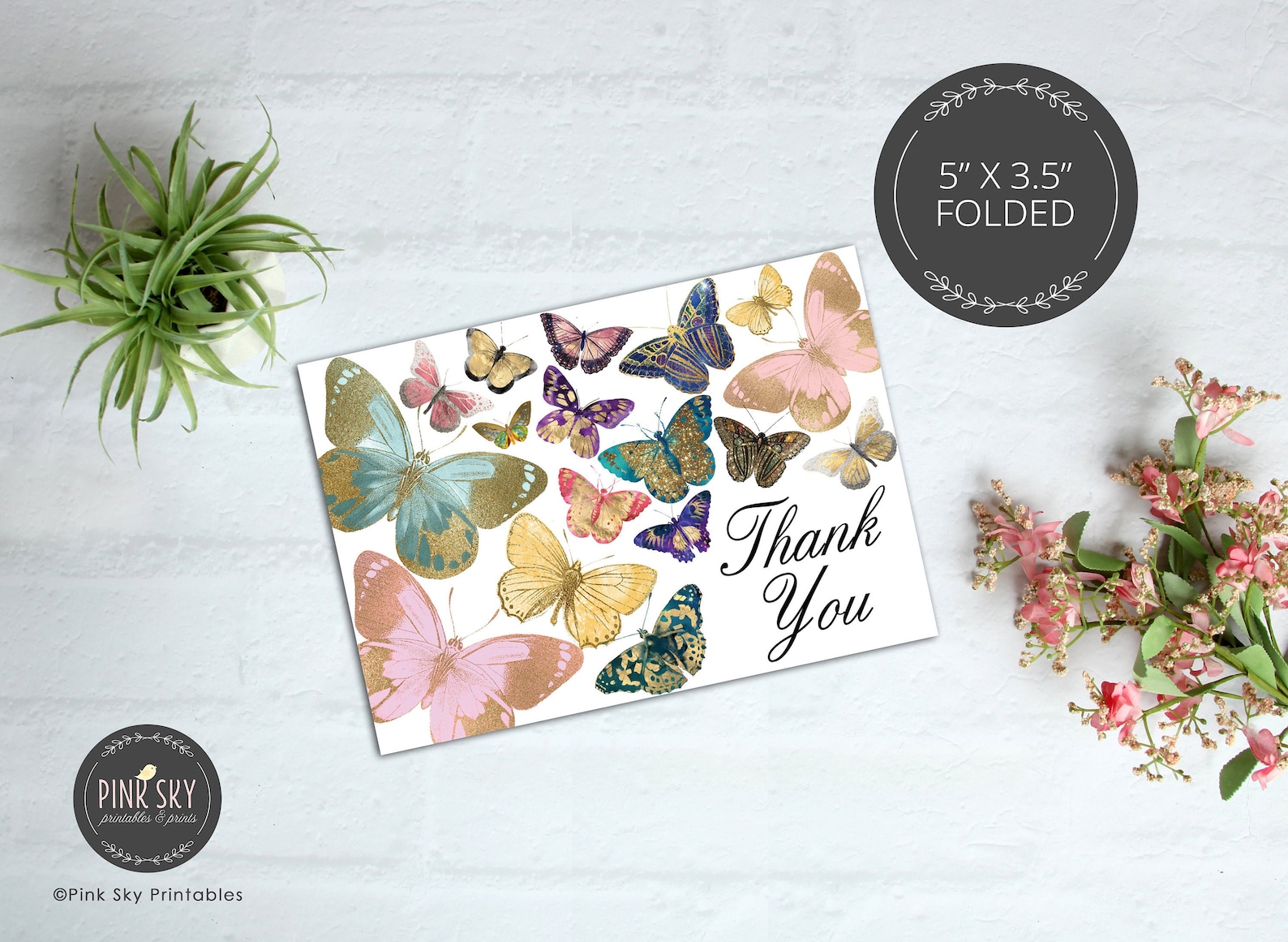 Butterflies Thank You Cards, INSTANT DOWNLOAD, Foldable Thank You Notes ...