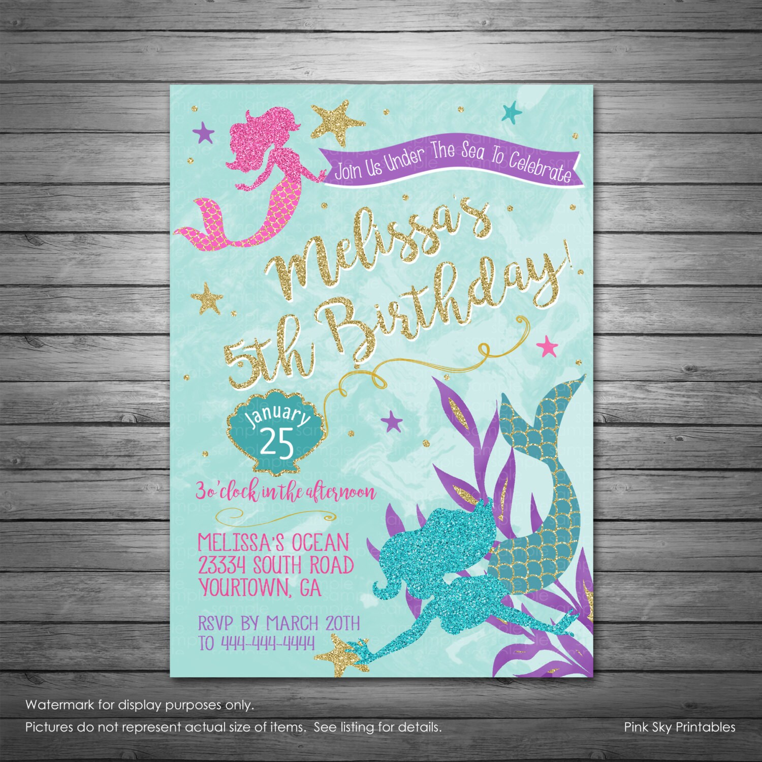 Mermaid Birthday Invitations Printable or Printed | Etsy