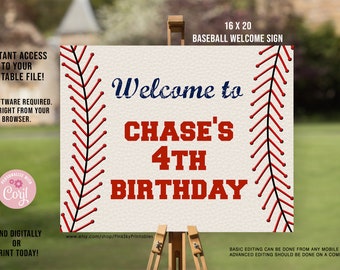 EDITABLE Baseball Birthday Welcome Sign, Digital File, Baseball Party Sign,  16 x 20, Completely Customizable, Printable, INSTANT DOWNLOAD