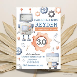 Robots Birthday Invitation, Robots Birthday, Robot Building Party, Boys Girls Robots Invitation, Digital or Printed Invitations