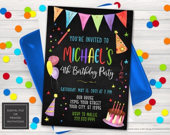 Birthday Invitation, Printable or Printed Invitations,  Birthday Party Invitation, Balloons Birthday, Birthday Cake, Girls, Boys