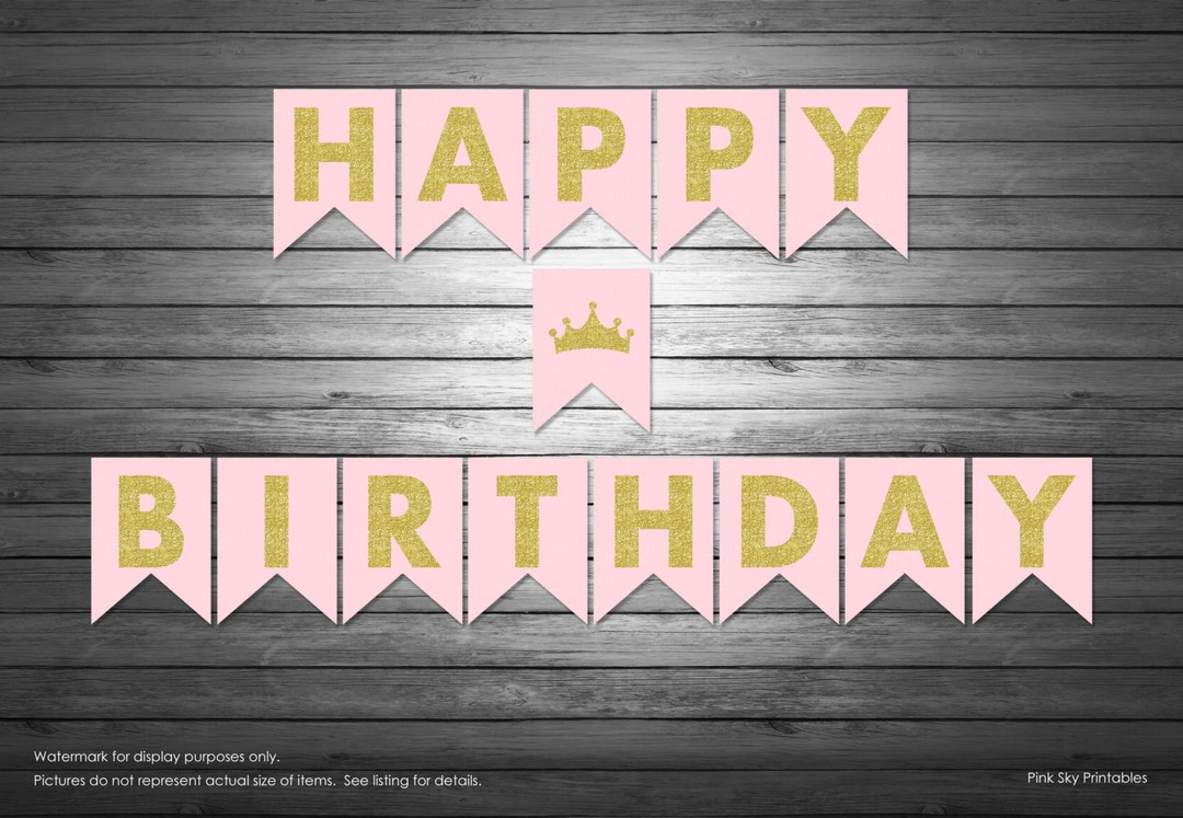 Princess Happy Birthday Banner, Instant Download, Gold Glitter Banner ...