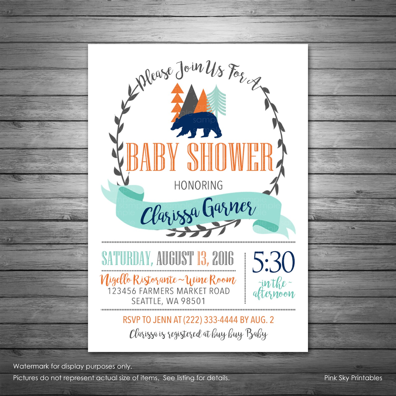 Bear Baby Shower Invitation Printable or Printed Invitations Etsy