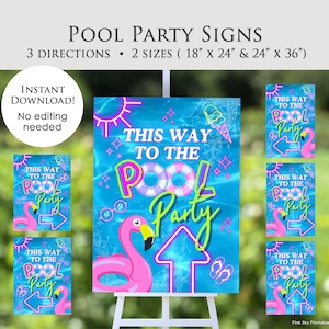 Pool Party Signs, INSTANT DOWNLOAD, End of School Pool Party Signs ...